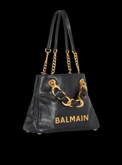 Women Balmain 1945 Soft Crinkled Leather Tote Bag