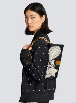 Women Balmain 1945 Soft Embroidered Satin Clutch
