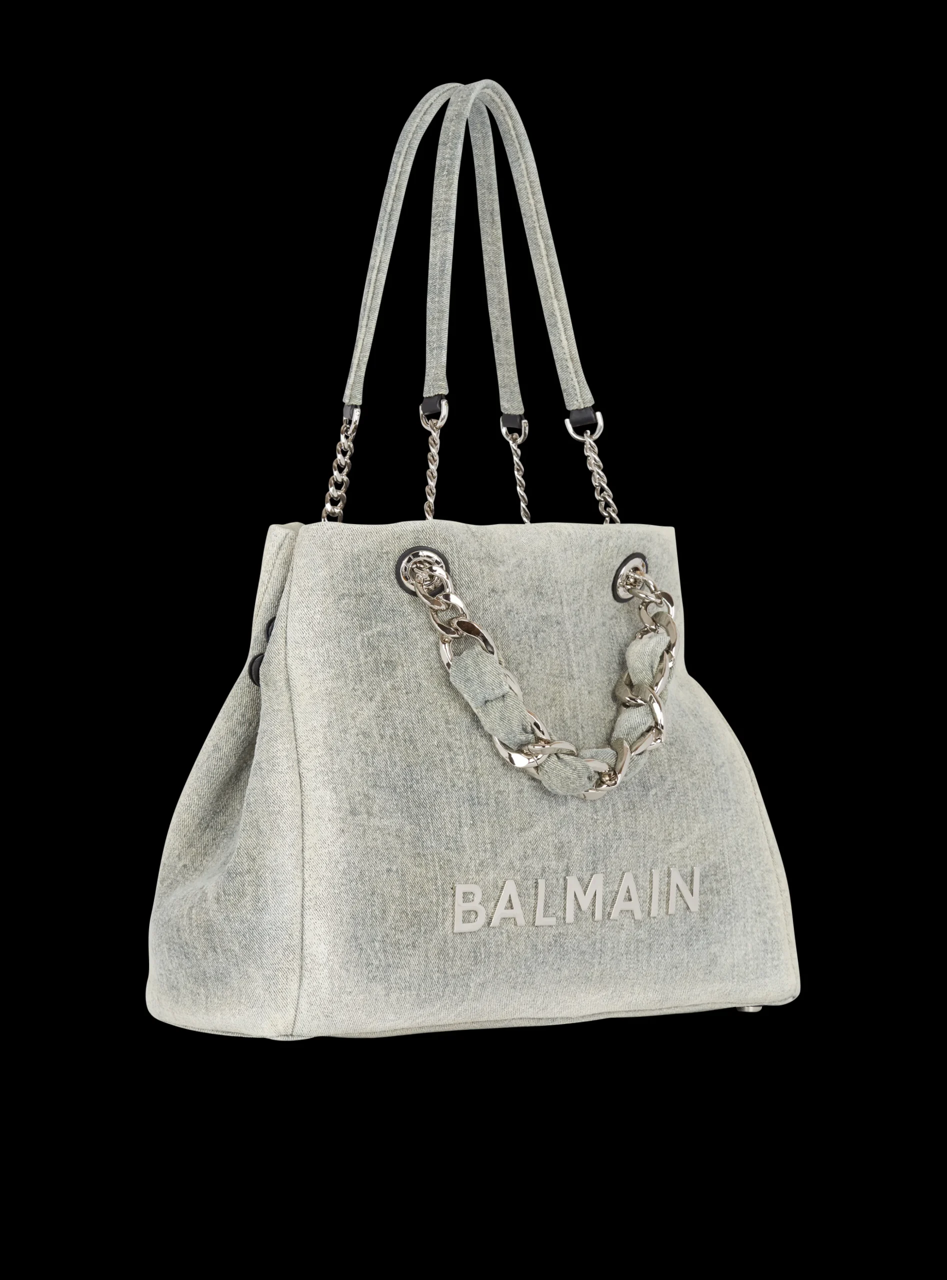 Women Balmain 1945 Soft Faded Denim Tote Bag