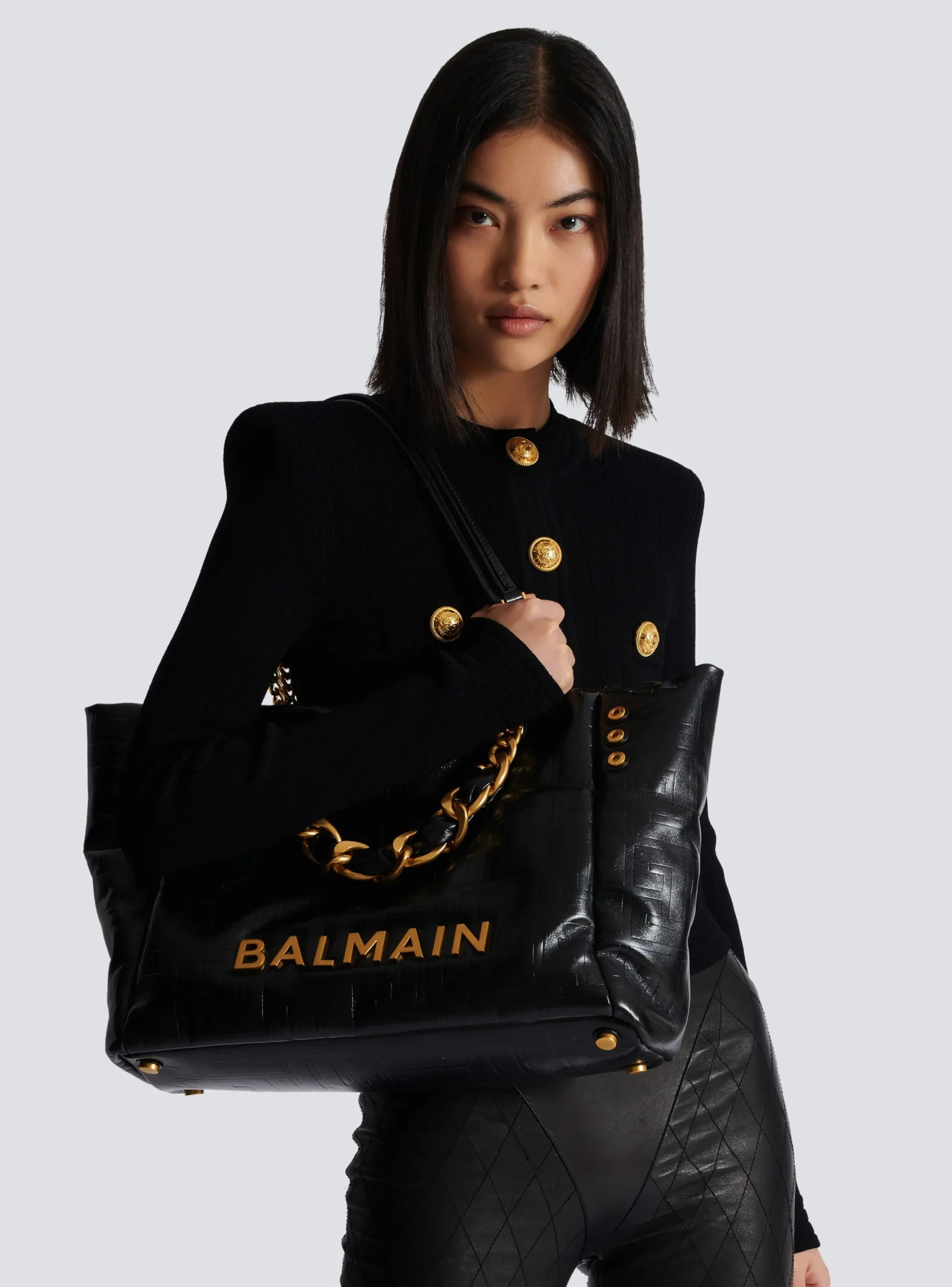 Balmain 1945 Soft Tote Bag In Crackled Calfskin