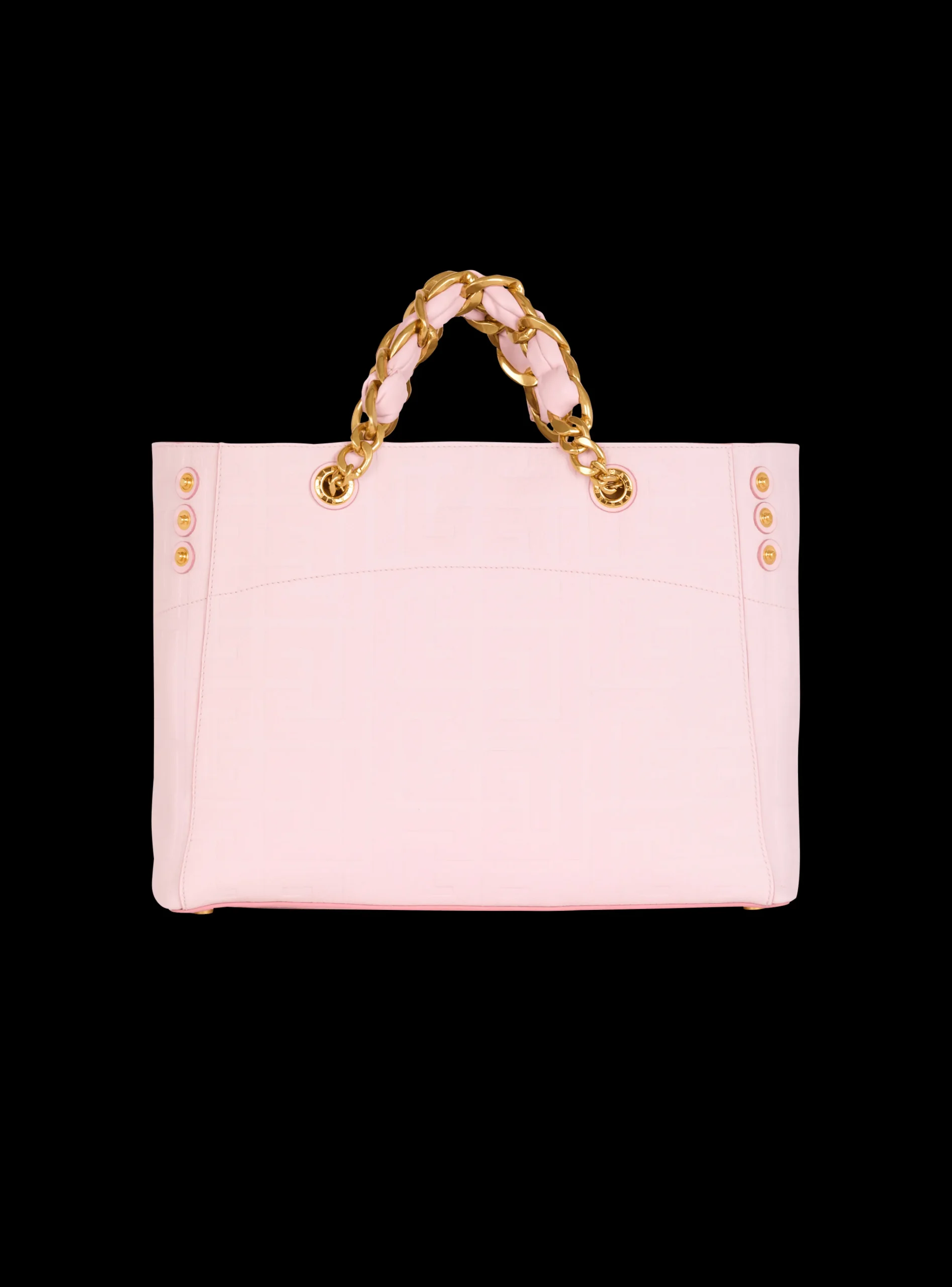 Women Balmain 1945 Soft Tote Bag In Embossed Grained Calfskin With A PB Labyrinth Monogram