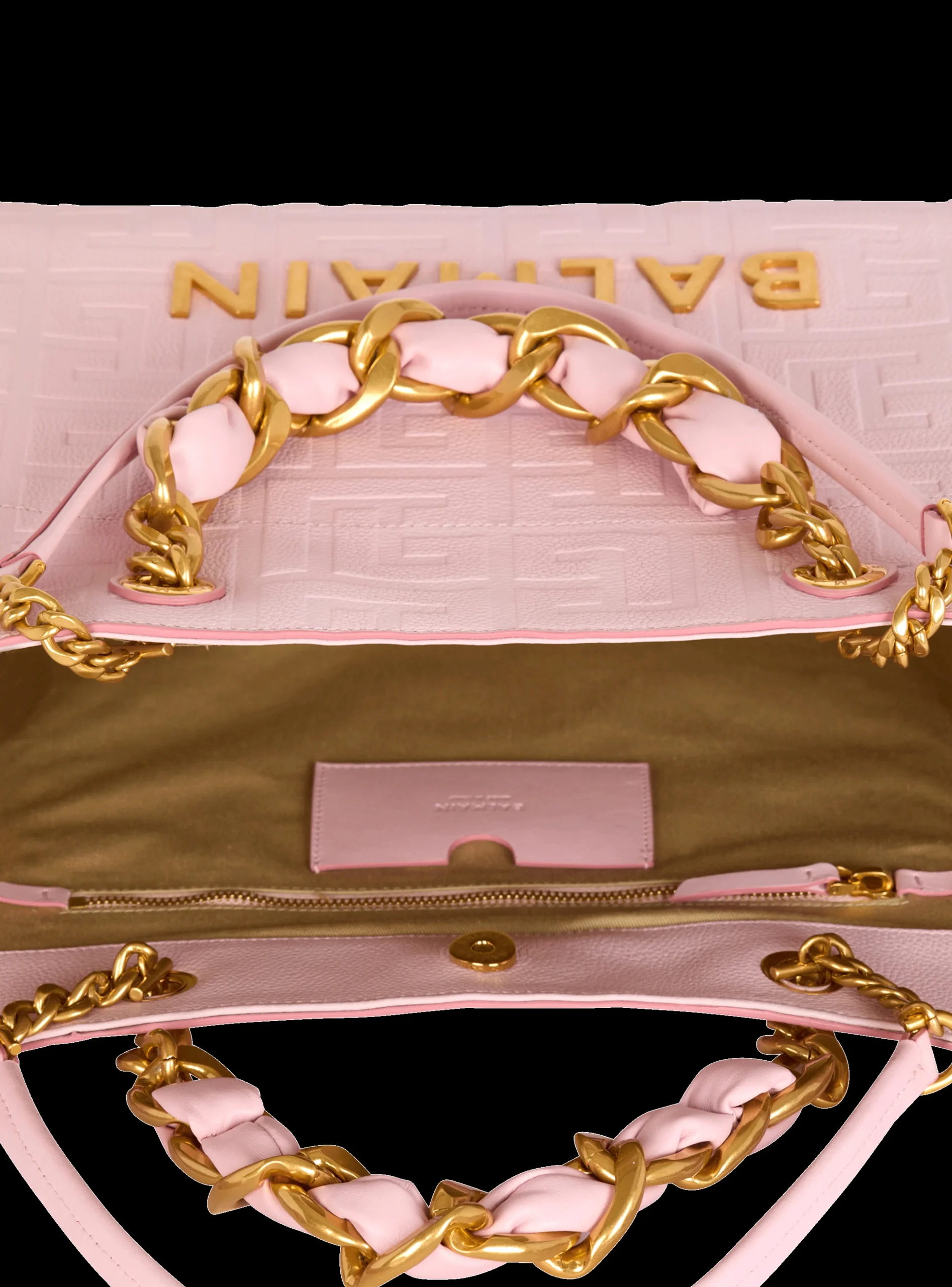 Women Balmain 1945 Soft Tote Bag In Embossed Grained Calfskin With A PB Labyrinth Monogram