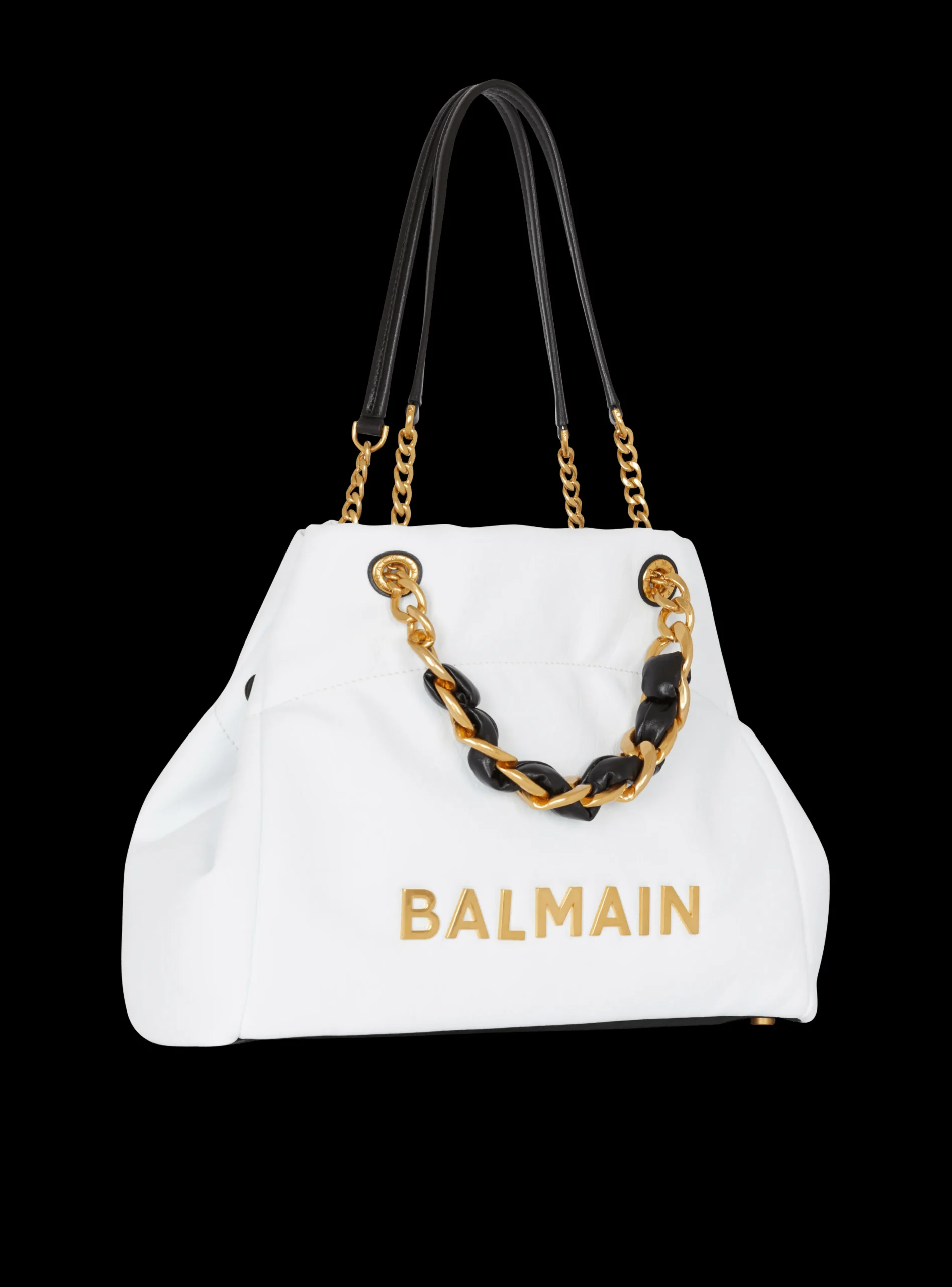 Women Balmain 1945 Soft Tote Bag In Embossed Calfskin With A Grid Motif