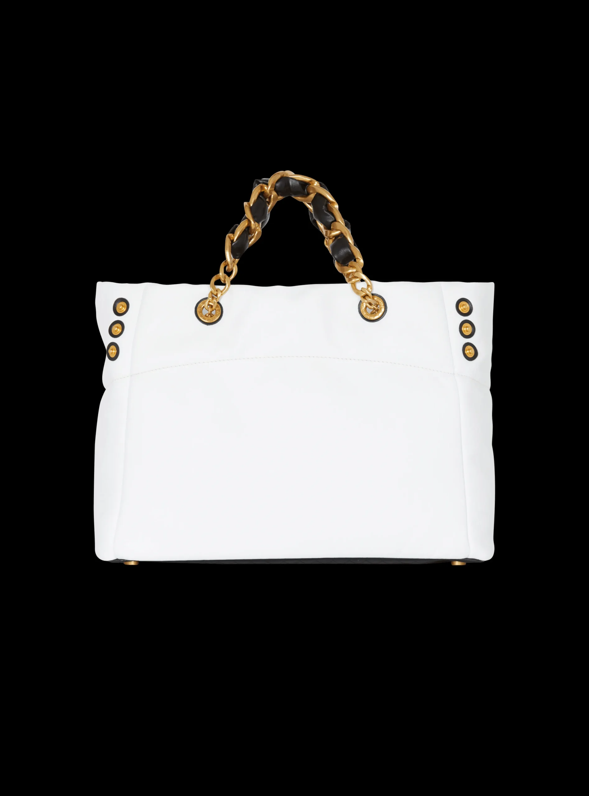 Women Balmain 1945 Soft Tote Bag In Embossed Calfskin With A Grid Motif