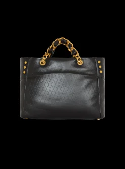 Women Balmain 1945 Soft Tote Bag In Embossed Calfskin With A Grid Motif