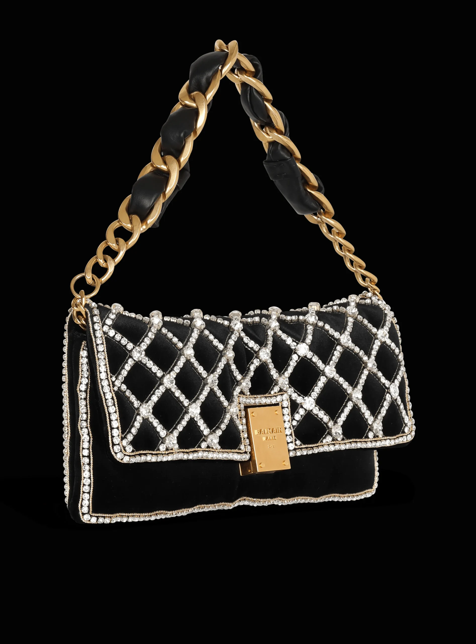 Women Balmain 1945 Soft Velvet And Pearl Clutch