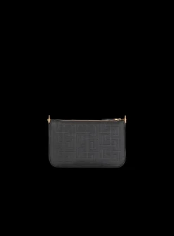 Women Balmain 1945 Soft Zipped Mini Bag In Embossed Grained Calfskin With A PB Labyrinth Monogram