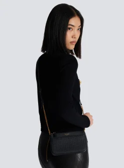 Women Balmain 1945 Soft Zipped Mini Bag In Embossed Grained Calfskin With A PB Labyrinth Monogram