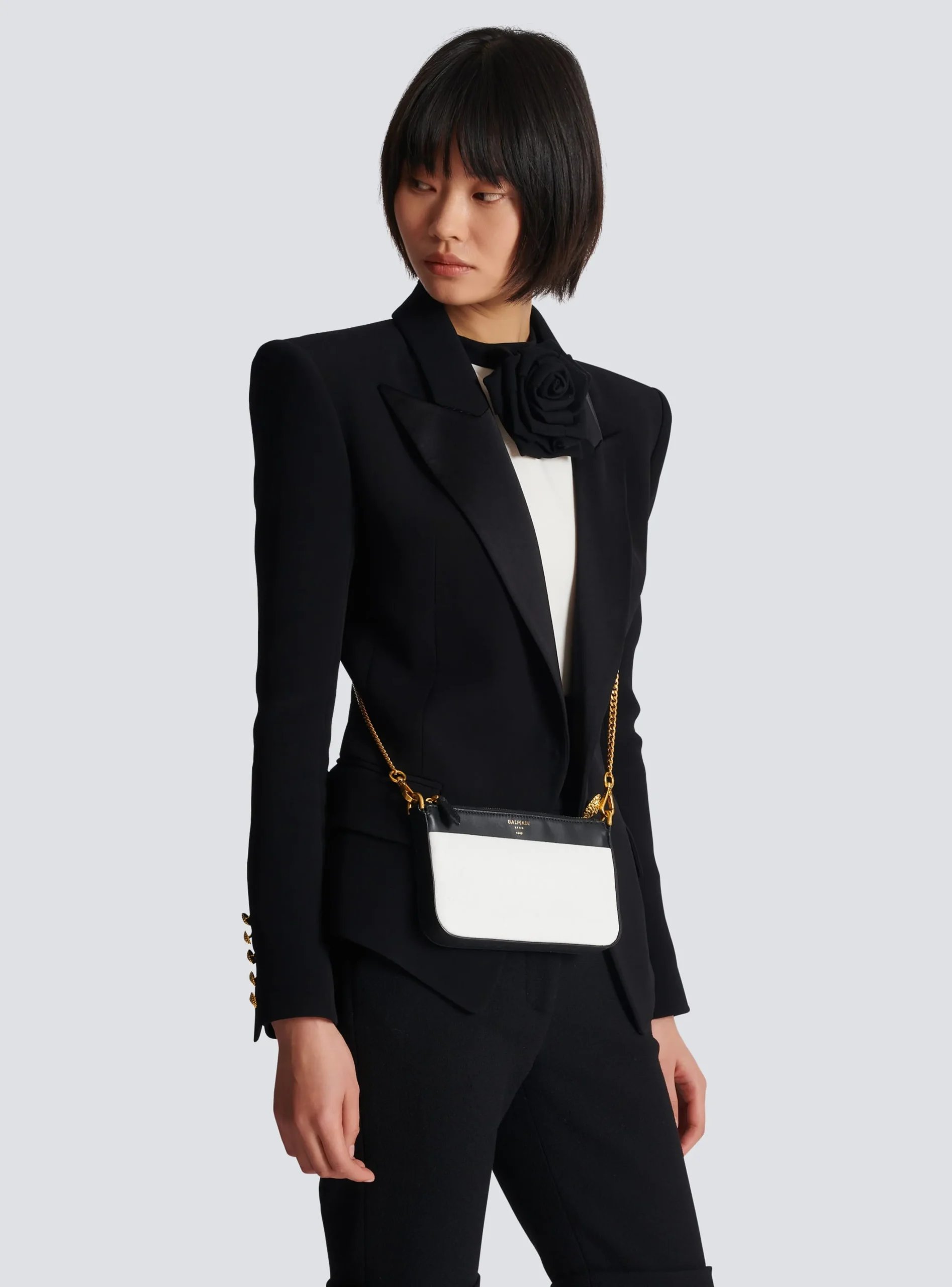 Women Balmain 1945 Soft Zipped Mini Bag In Embossed Leather