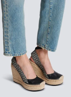 Women Balmain Alex Monogram Jacquard And Leather Espadrilles