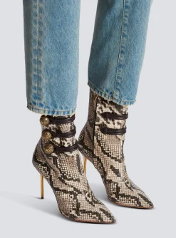 Women Balmain Alma Snakeskin-effect Leather Ankle Boots