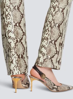Women Balmain Alma Snakeskin-effect Leather Slingbacks
