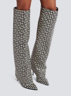 Women Balmain Ariel Monogrammed Leather Boots