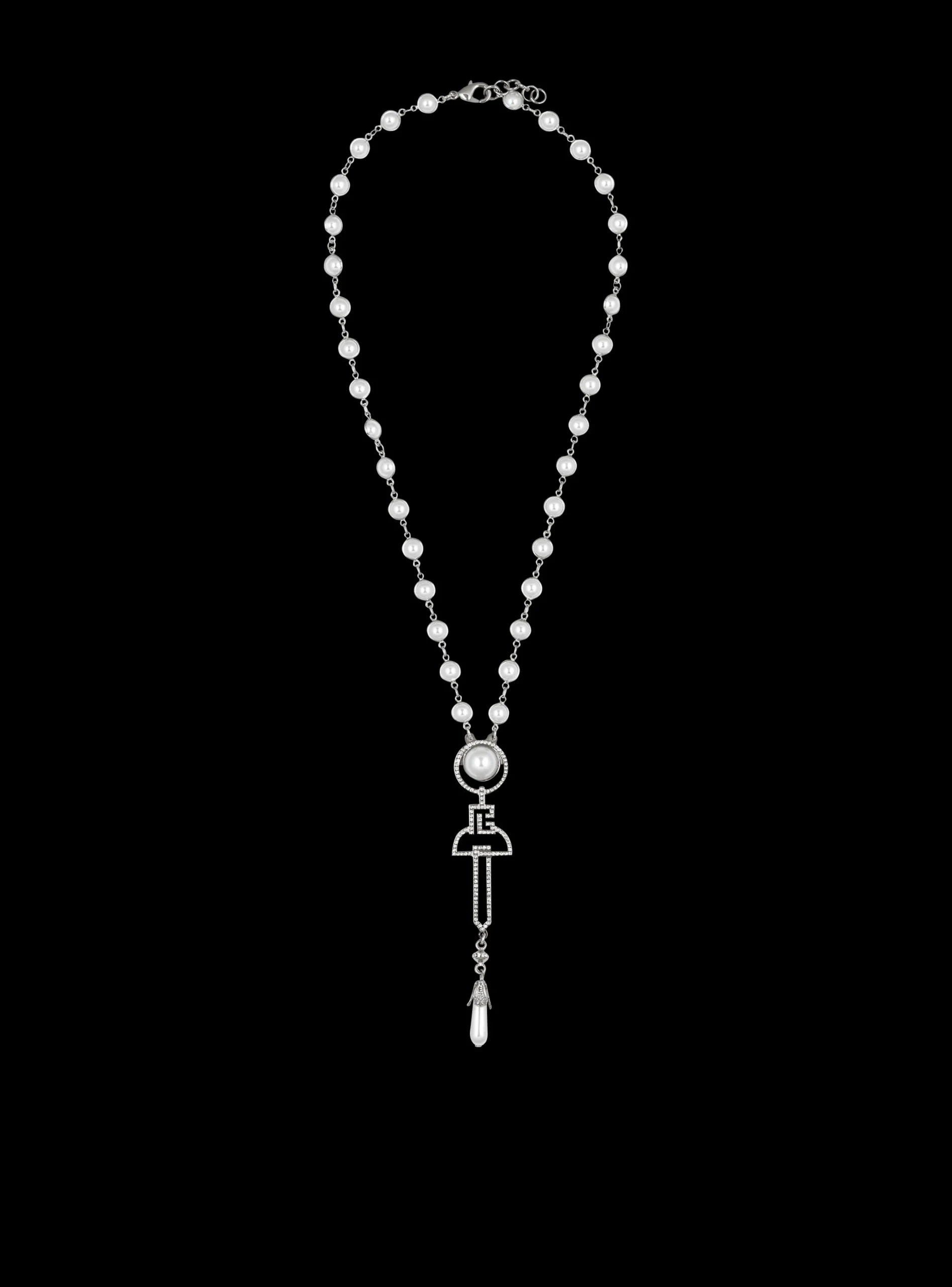 Balmain Art Deco Pearl, Brass And Rhinestone Necklace