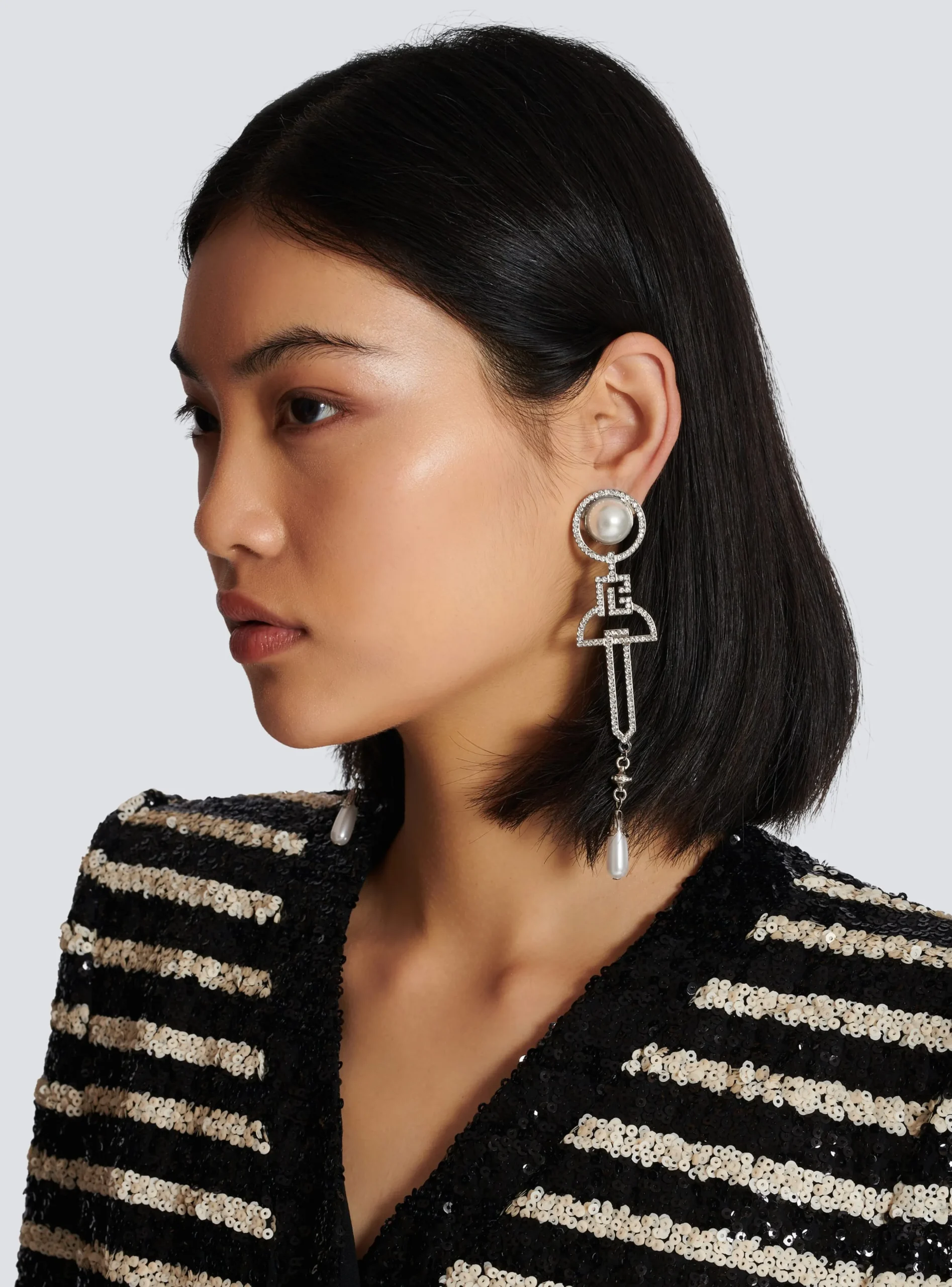 Women Balmain Art Deco Pendant Earrings