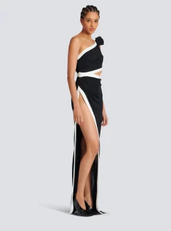 Women Balmain Asymmetric Dress With Rose Detail