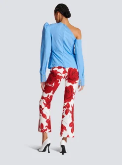 Women Balmain Asymmetric Poplin Shirt With Rose