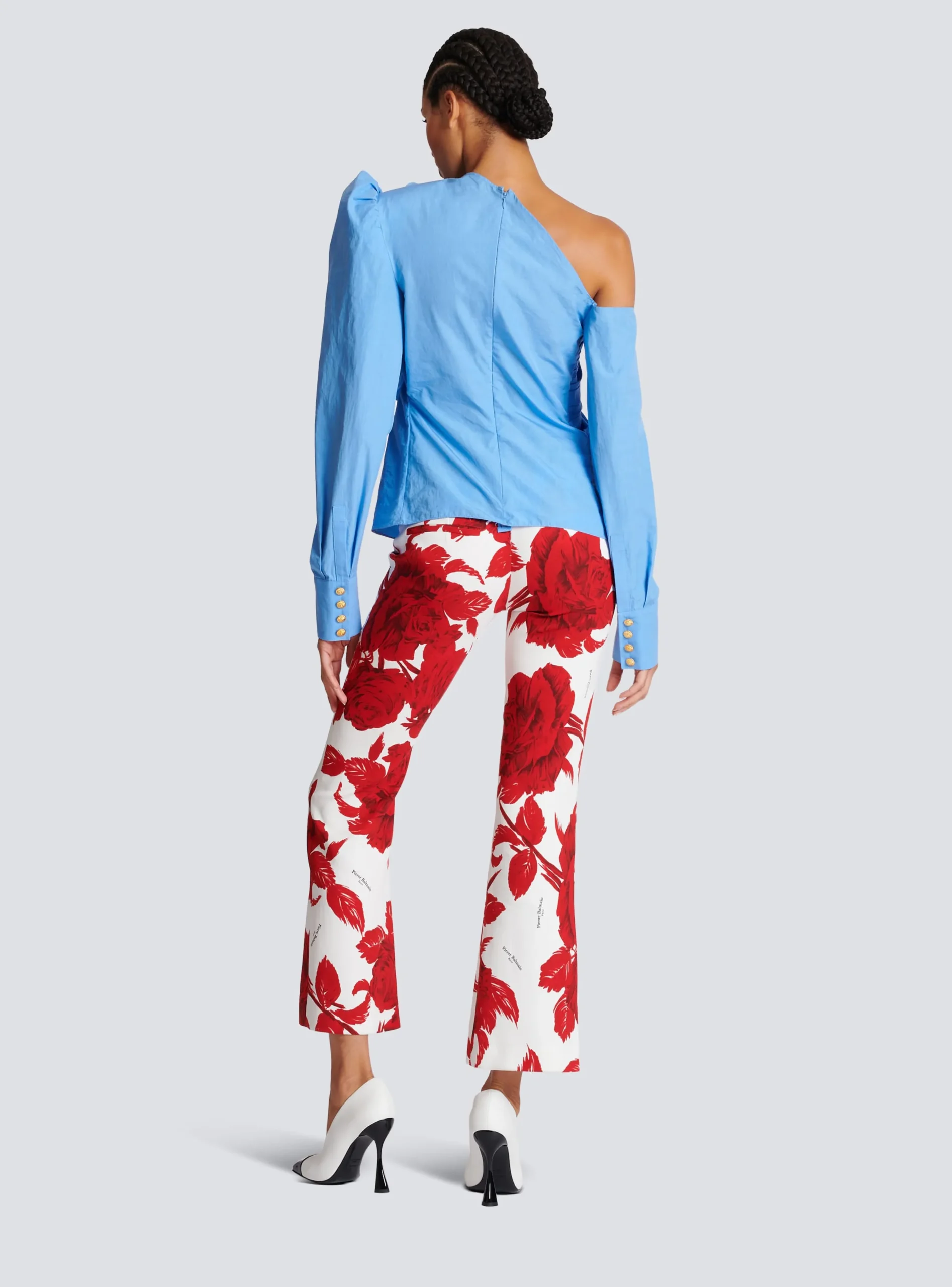 Women Balmain Asymmetric Poplin Shirt With Rose