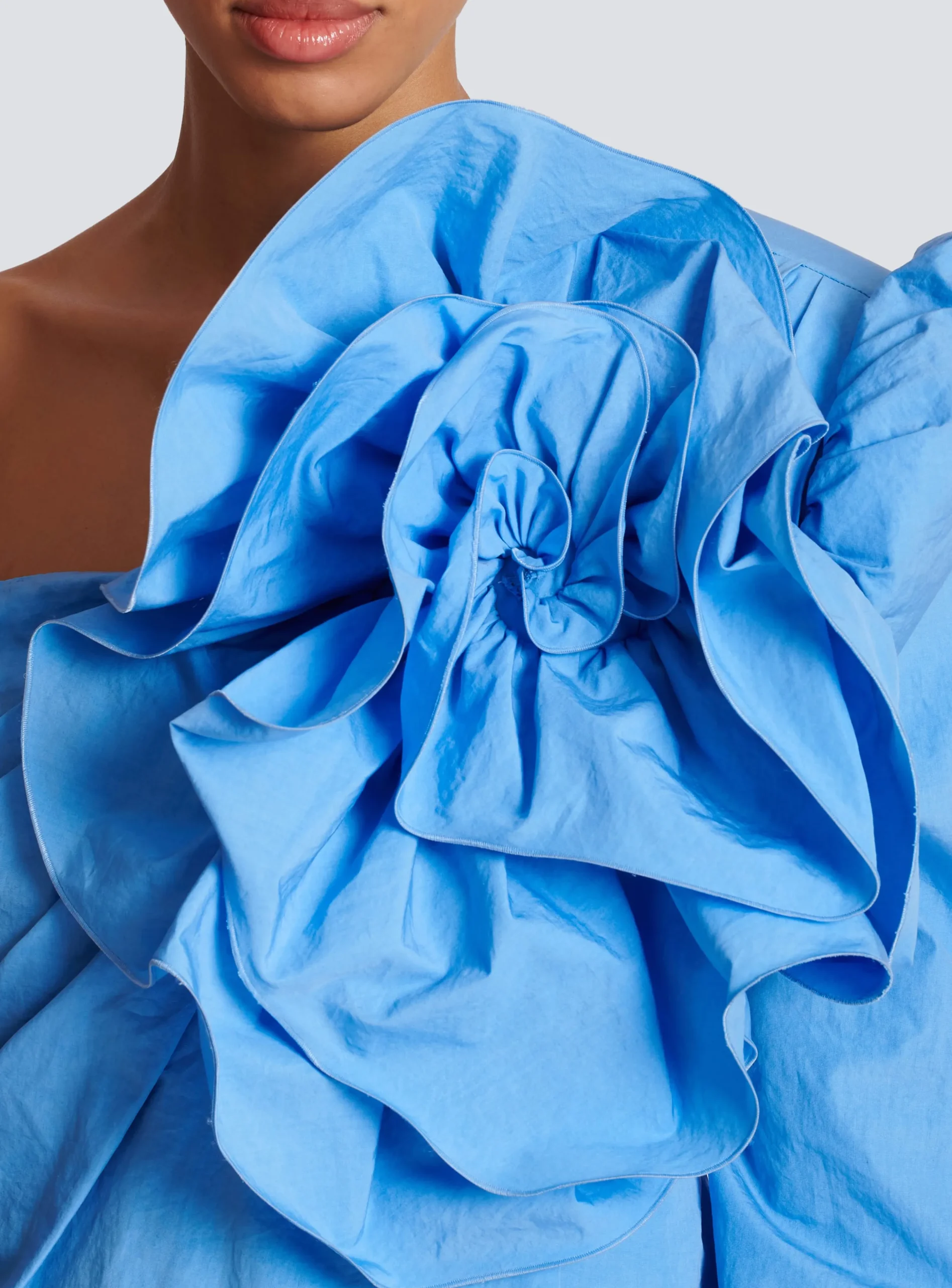 Women Balmain Asymmetric Poplin Shirt With Rose