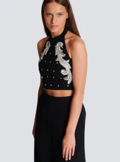 Women Balmain Backless Baroque Embroidered Top