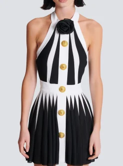 Women Balmain Backless Knit Dress With Rose Detail