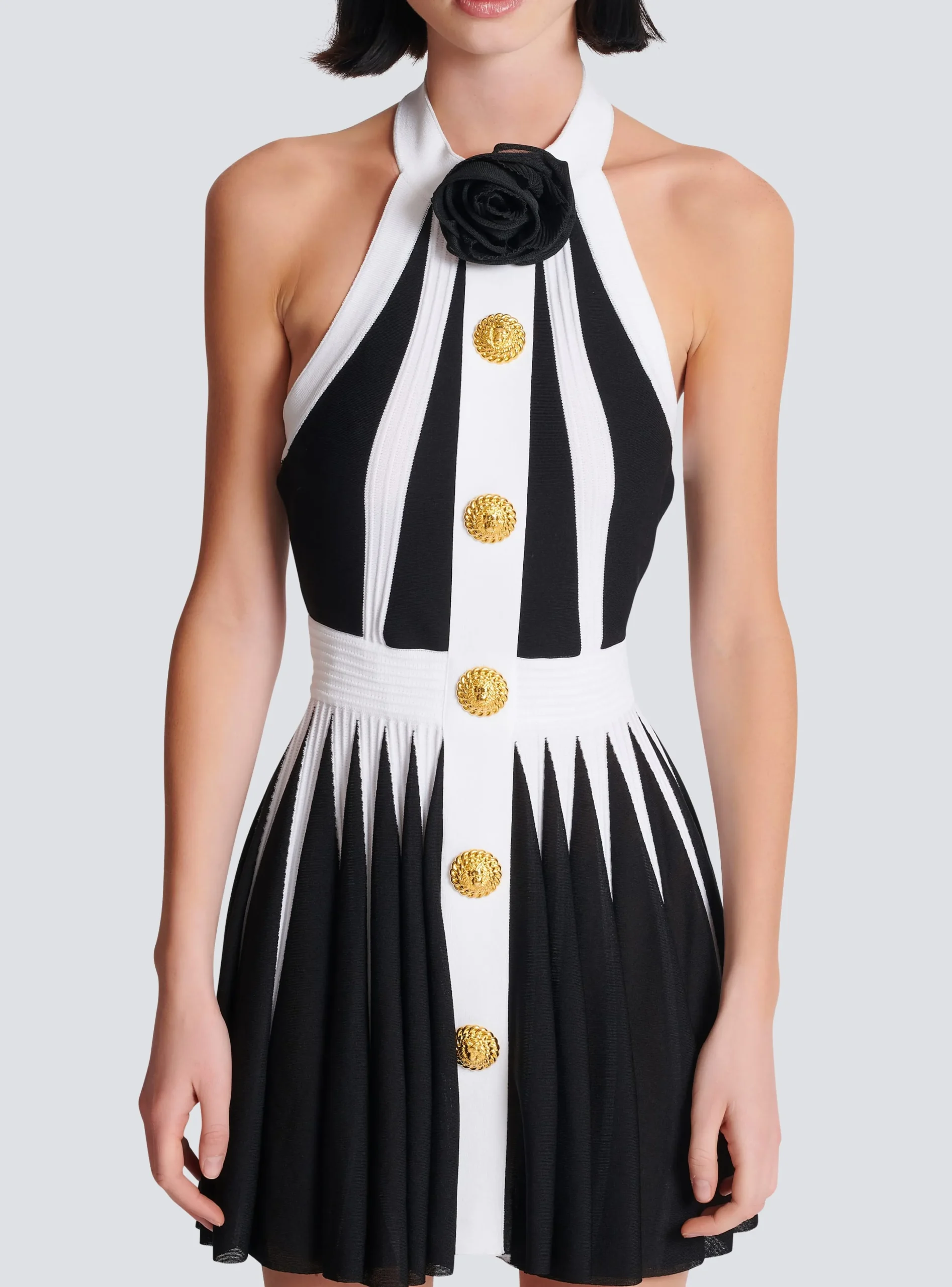 Women Balmain Backless Knit Dress With Rose Detail