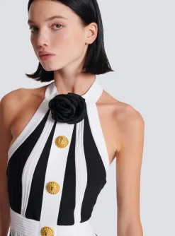 Women Balmain Backless Knit Dress With Rose Detail
