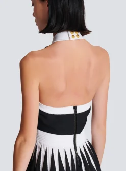 Women Balmain Backless Knit Dress With Rose Detail