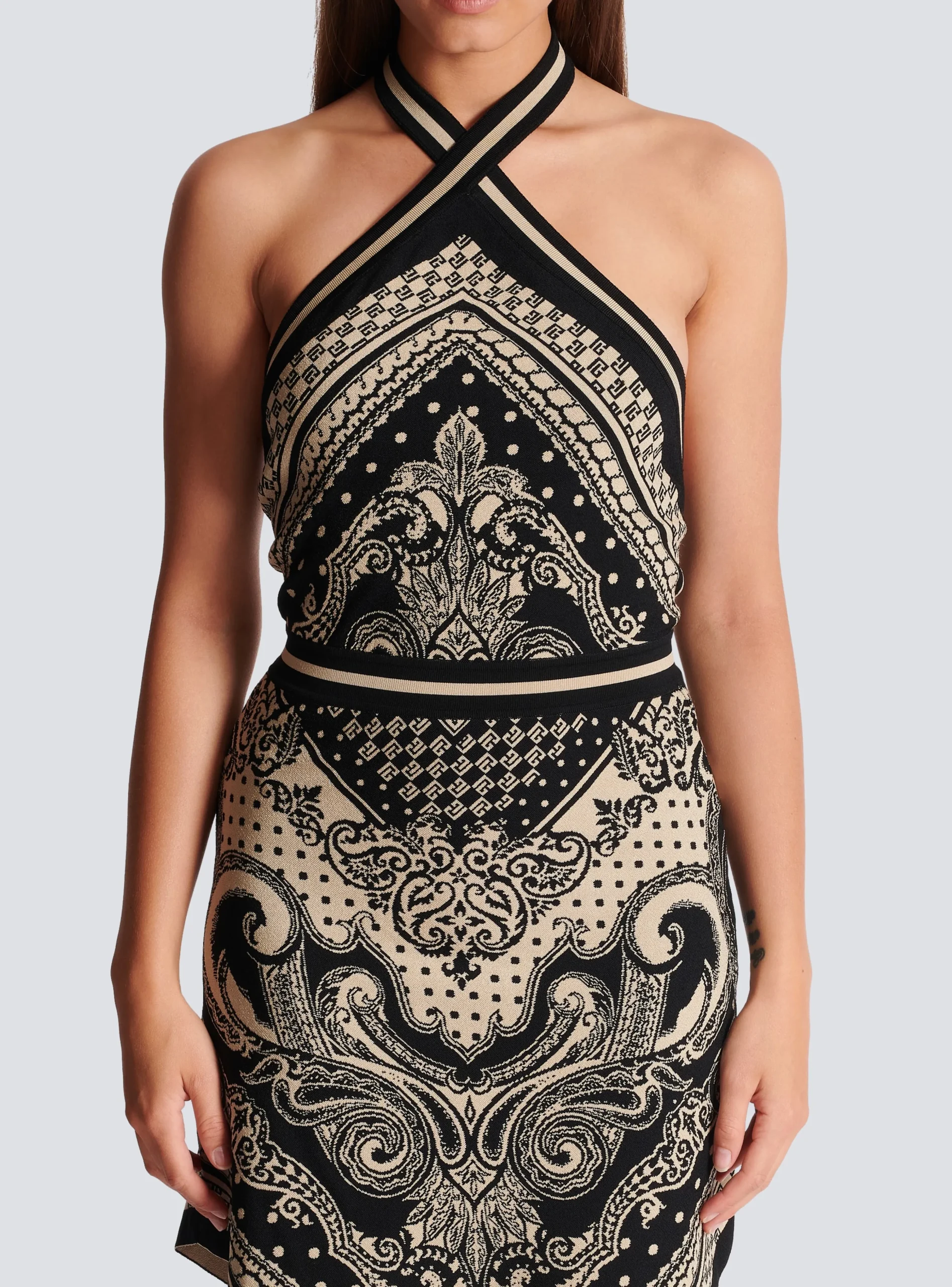 Women Balmain Backless Knit Paisley And Monogram Dress