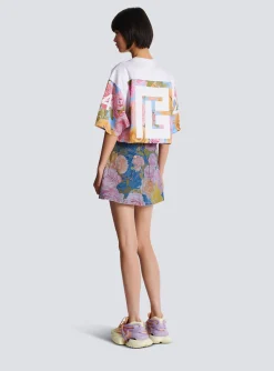 Women Balmain Baseball T-shirt With Pastel Roses Print