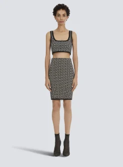 Women Balmain Bicolor Jacquard Knit Skirt
