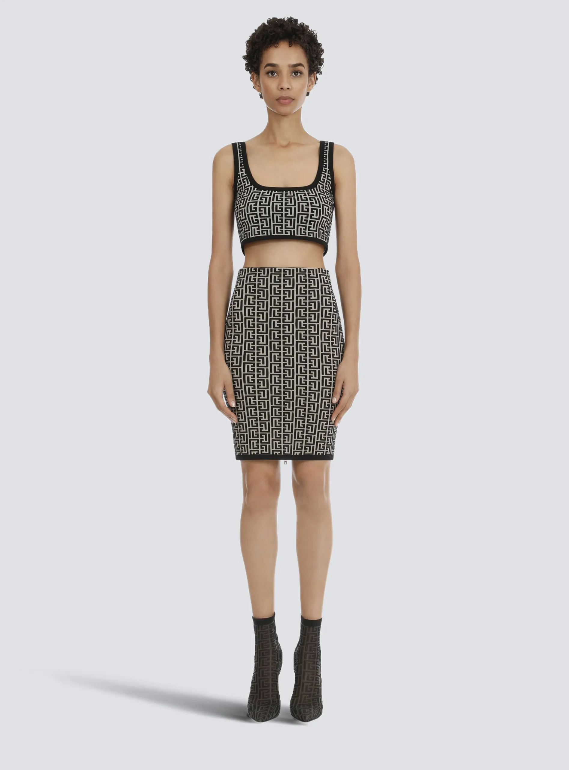 Women Balmain Bicolor Jacquard Knit Skirt