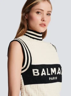 Women Balmain Monogrammed Bouclette Knit Top
