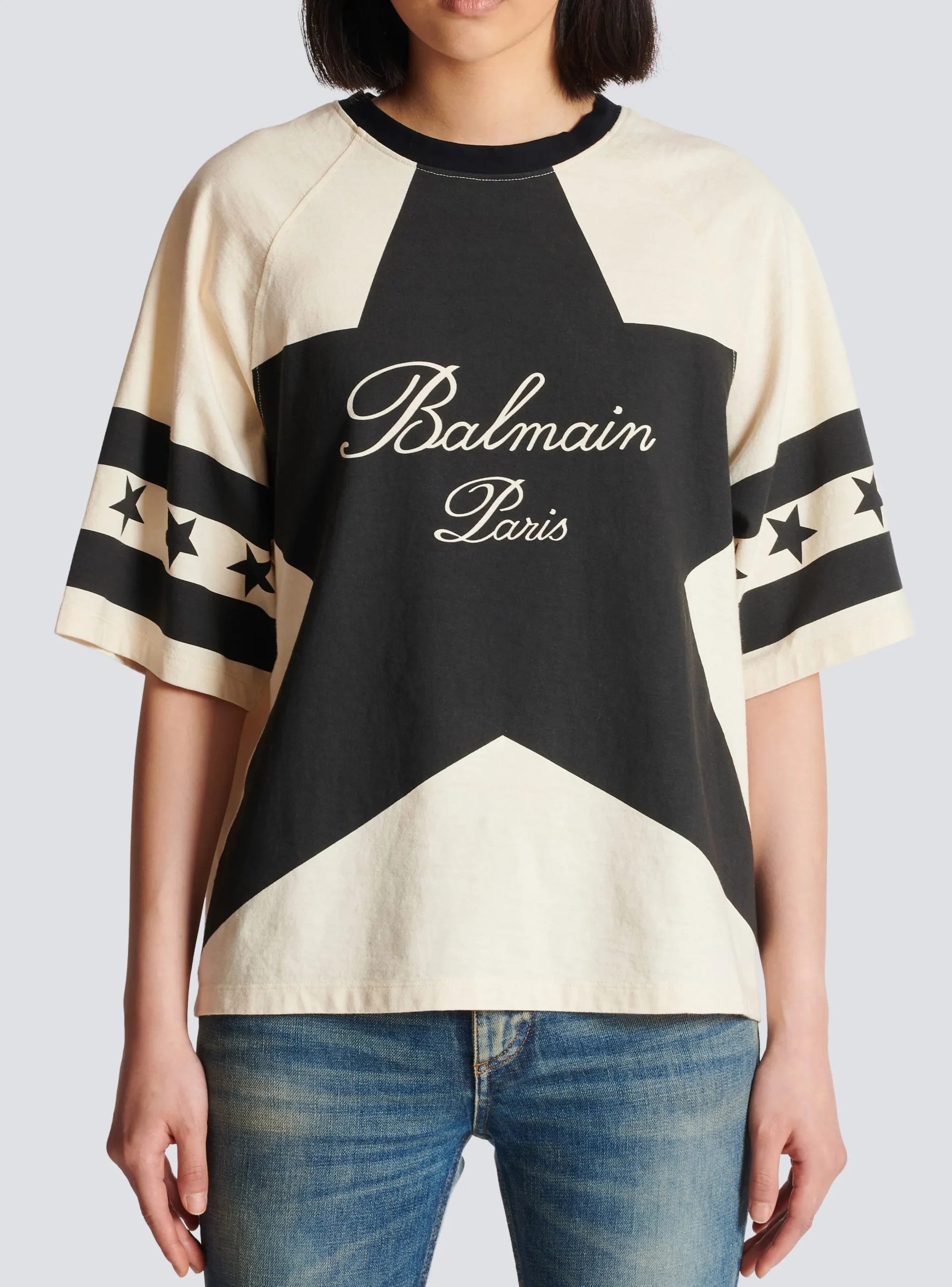 Women Balmain Signature Stars T-shirt