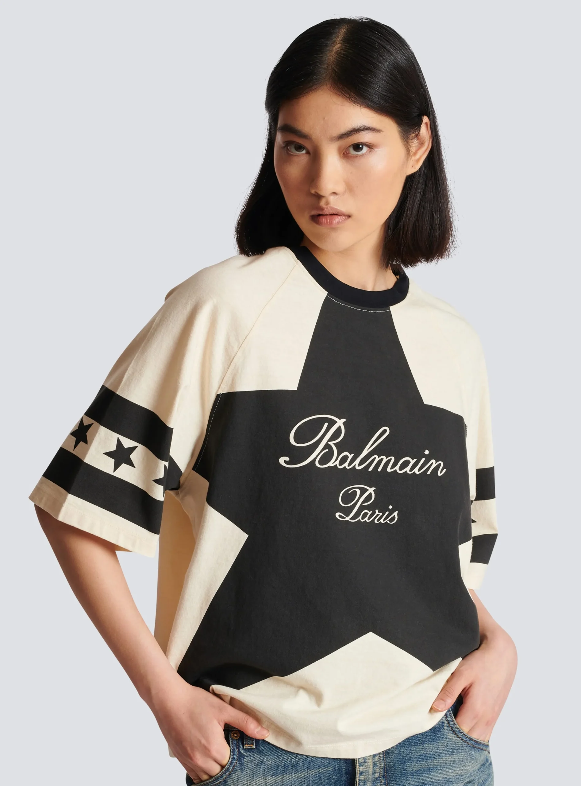 Women Balmain Signature Stars T-shirt