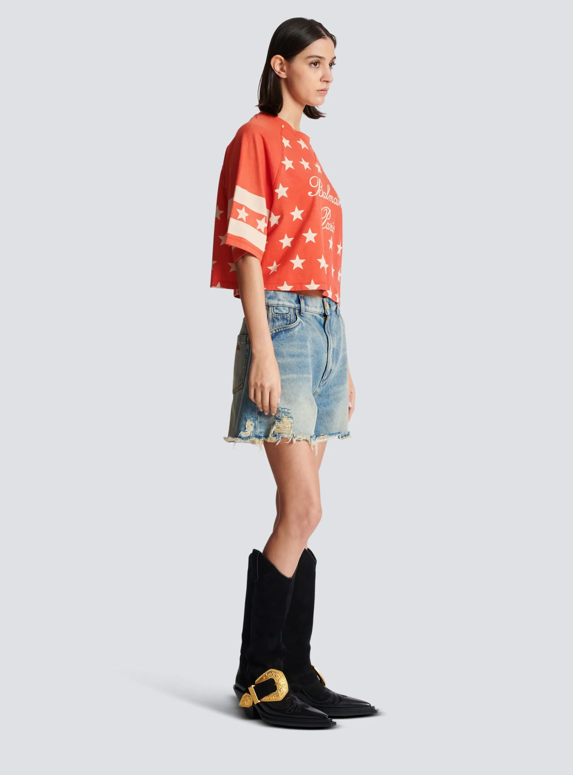 Women Balmain Signature Stars T-shirt