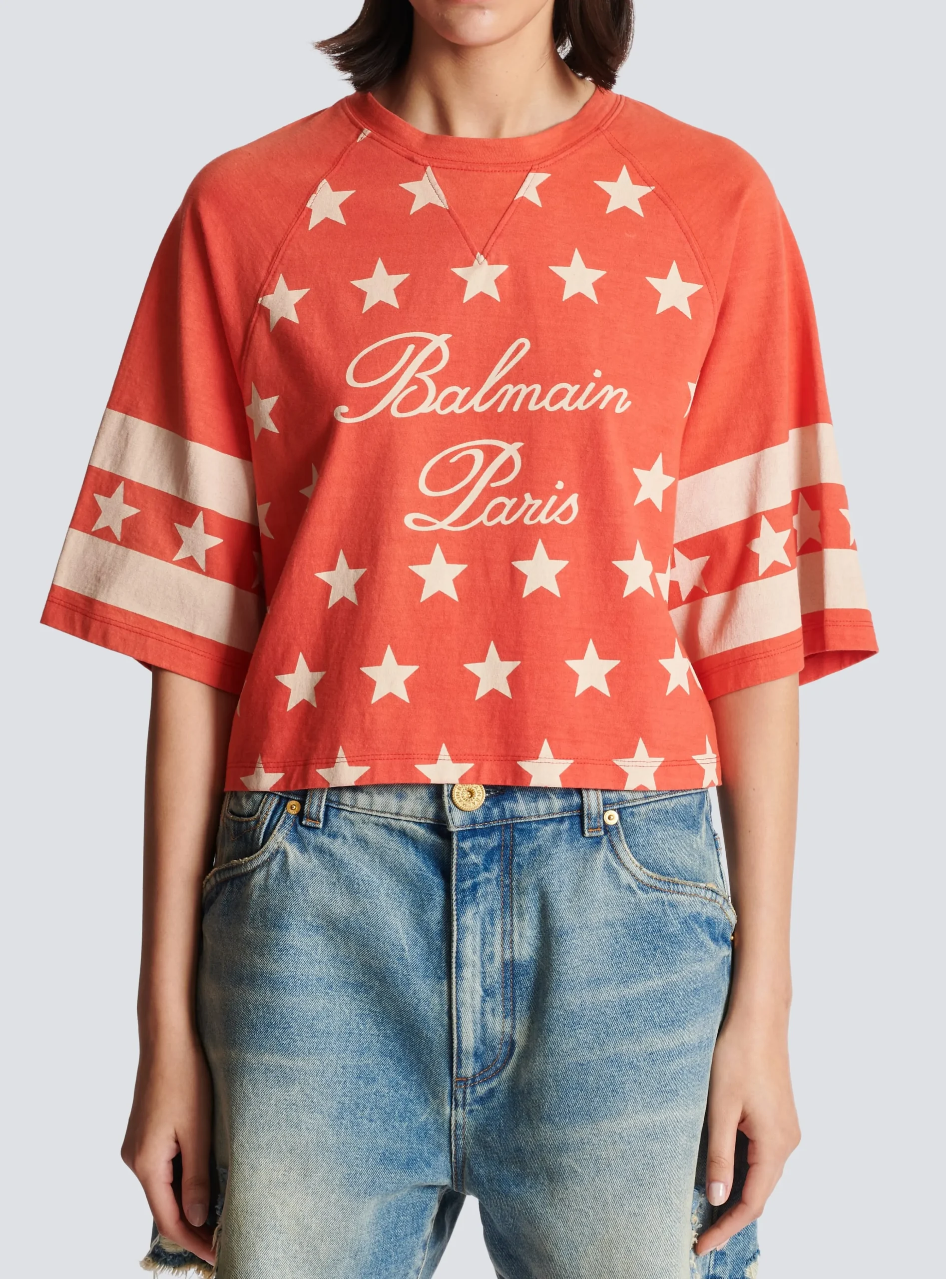 Women Balmain Signature Stars T-shirt