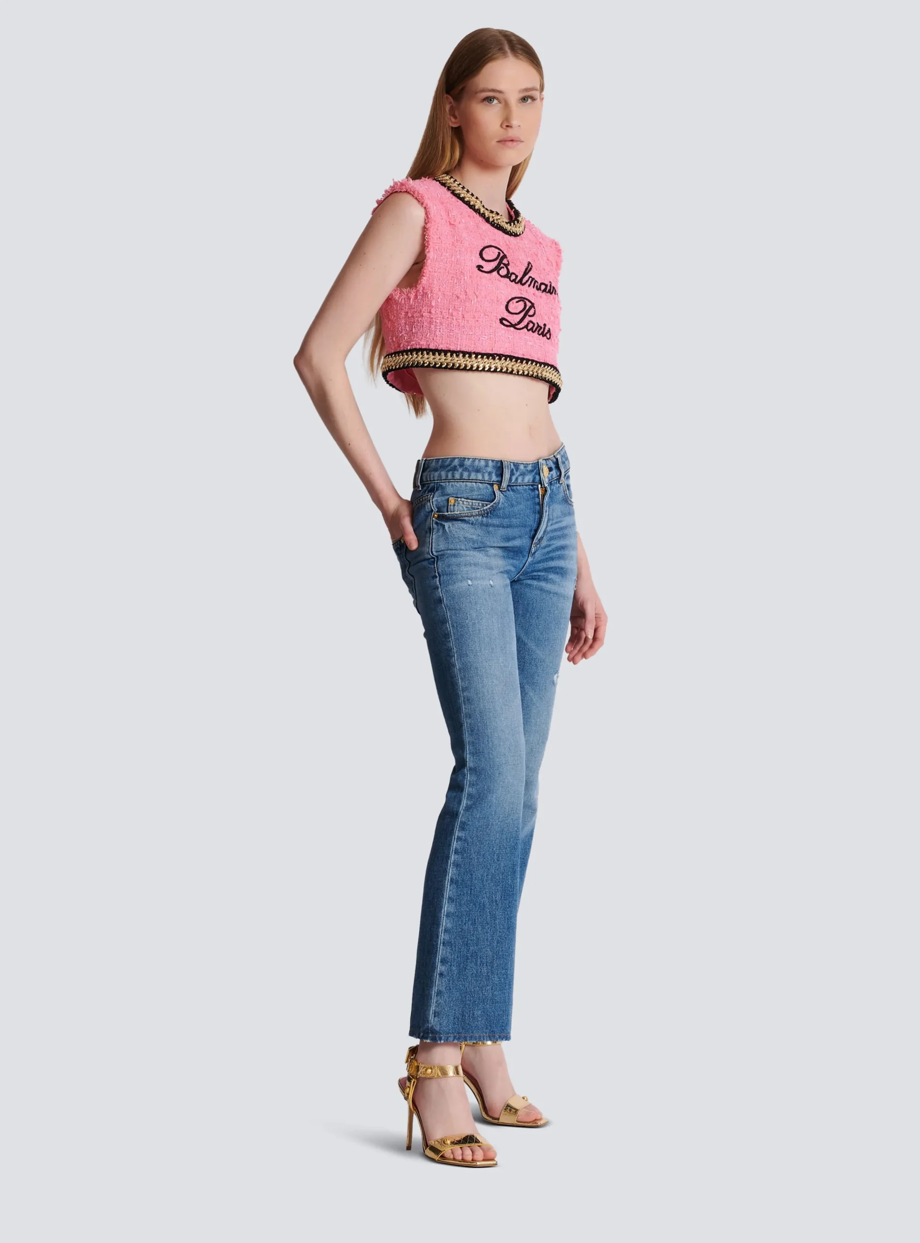 Women Balmain Signature Tweed And Chain Top