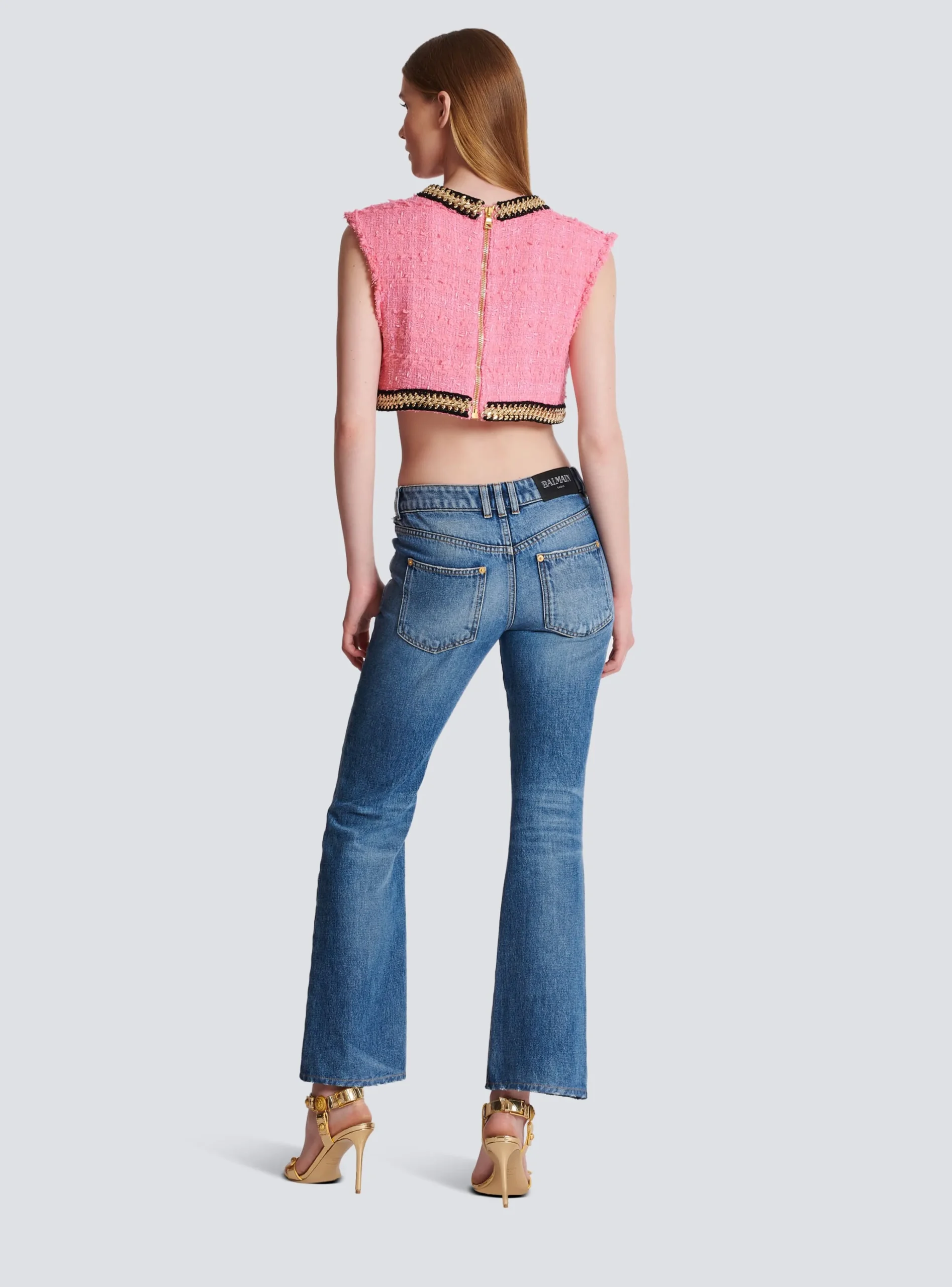 Women Balmain Signature Tweed And Chain Top