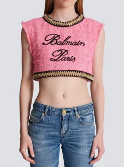 Women Balmain Signature Tweed And Chain Top