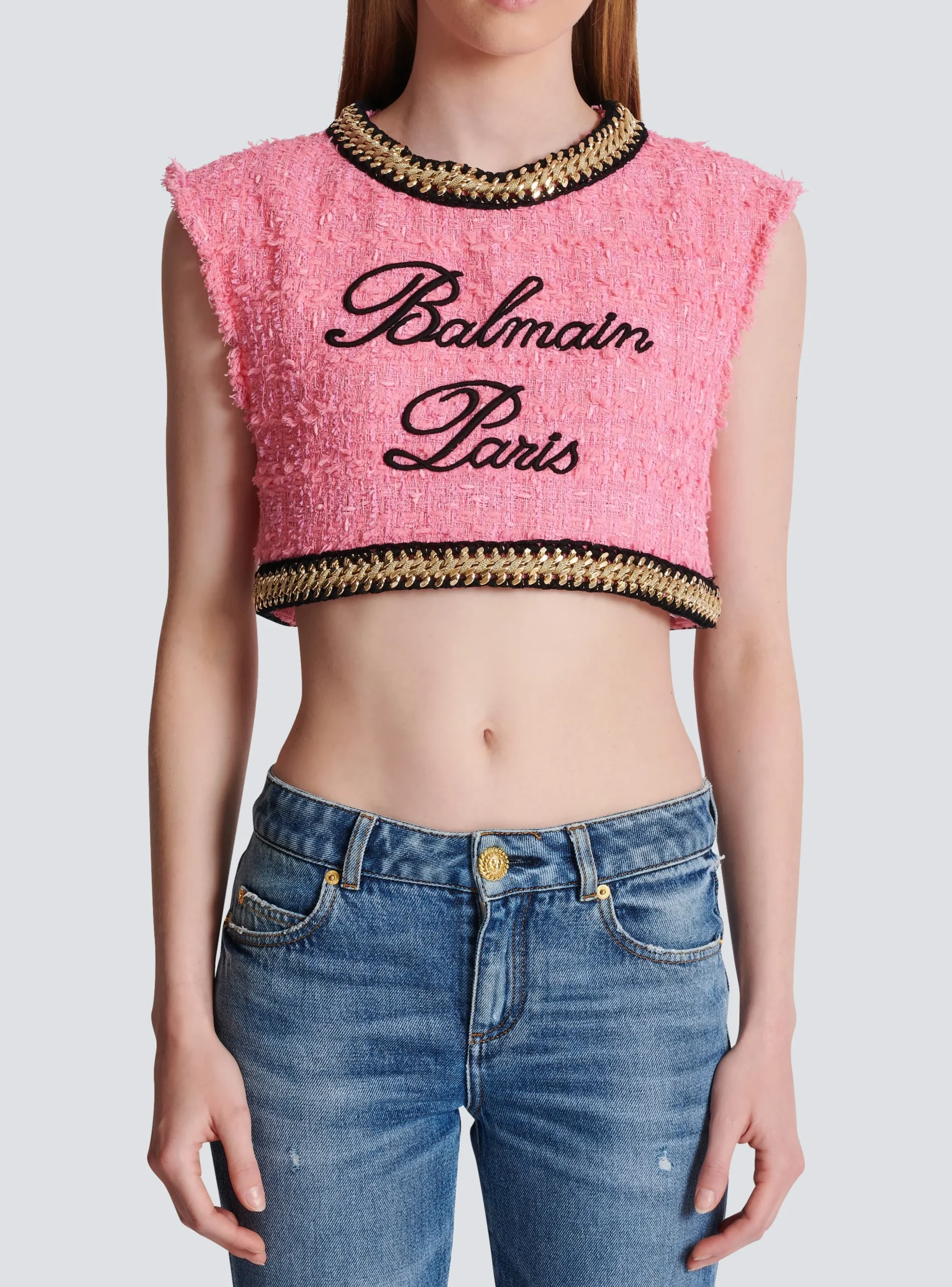 Women Balmain Signature Tweed And Chain Top