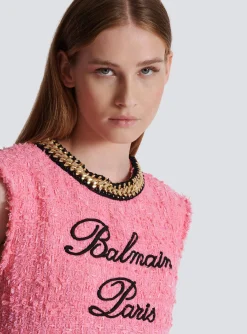 Women Balmain Signature Tweed And Chain Top