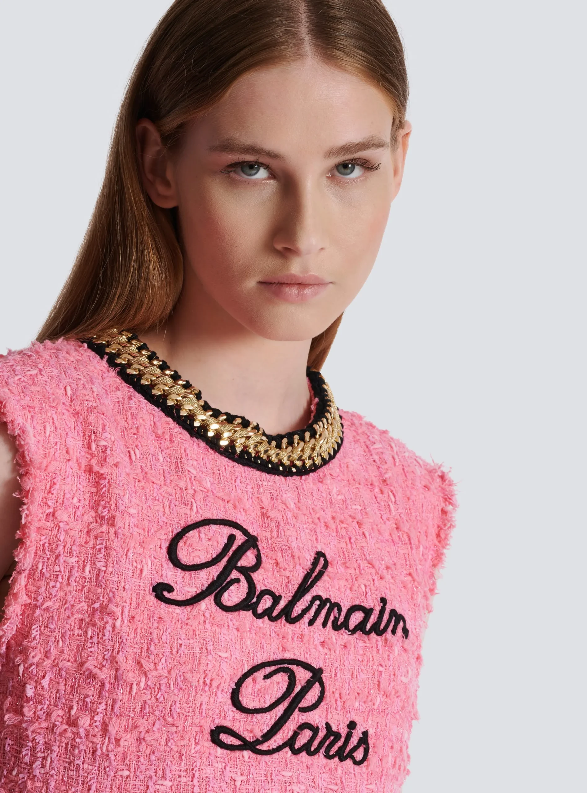 Women Balmain Signature Tweed And Chain Top