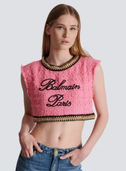 Women Balmain Signature Tweed And Chain Top