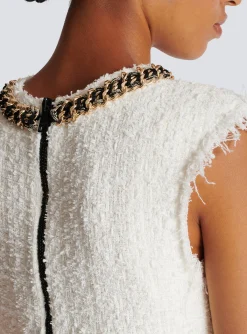 Women Balmain Signature Tweed Tank Top