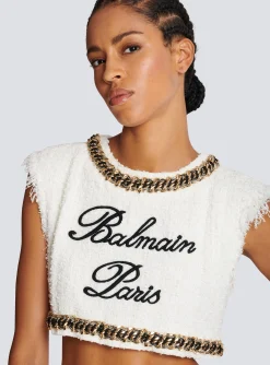 Women Balmain Signature Tweed Tank Top