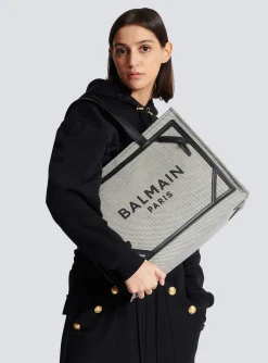 Women Balmain B-Army 42 Canvas And Smooth Leather Tote Bag