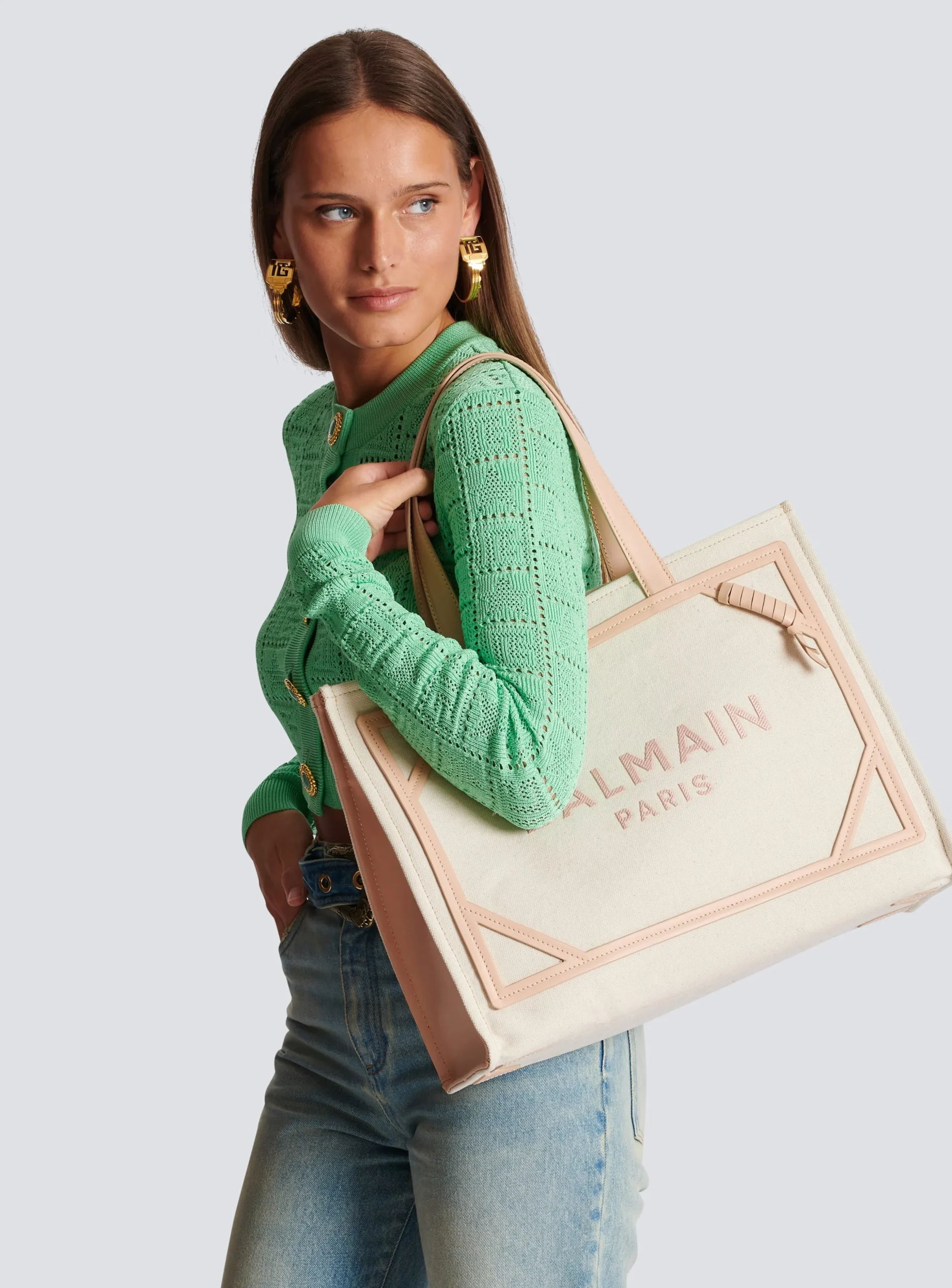 Women Balmain B-Army 42 Canvas And Smooth Leather Tote Bag