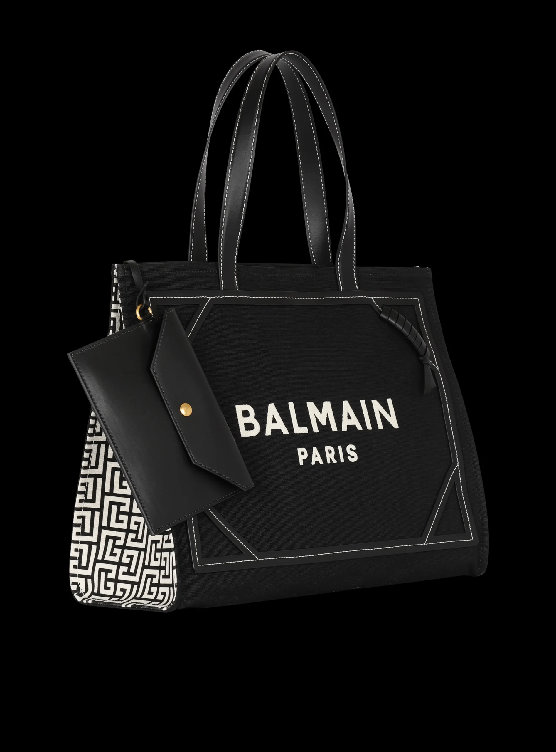 Women Balmain B-Army 42 Monogrammed Canvas And Smooth Leather Tote Bag