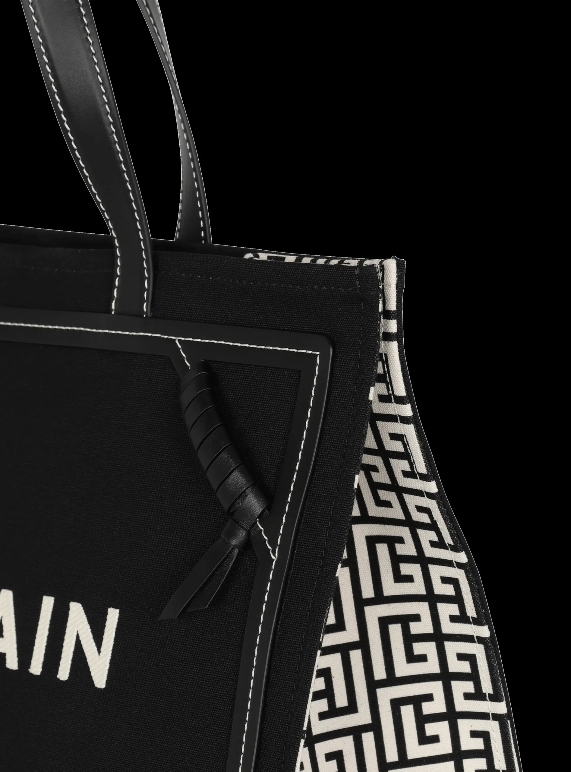Women Balmain B-Army 42 Monogrammed Canvas And Smooth Leather Tote Bag